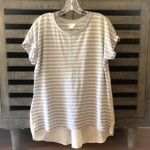 Gray and cream striped top